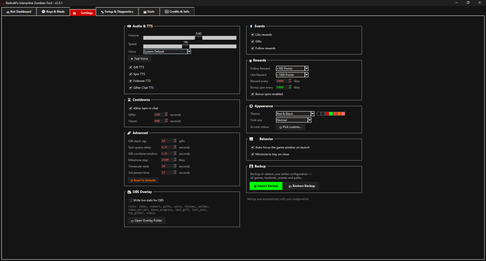 Settings tab