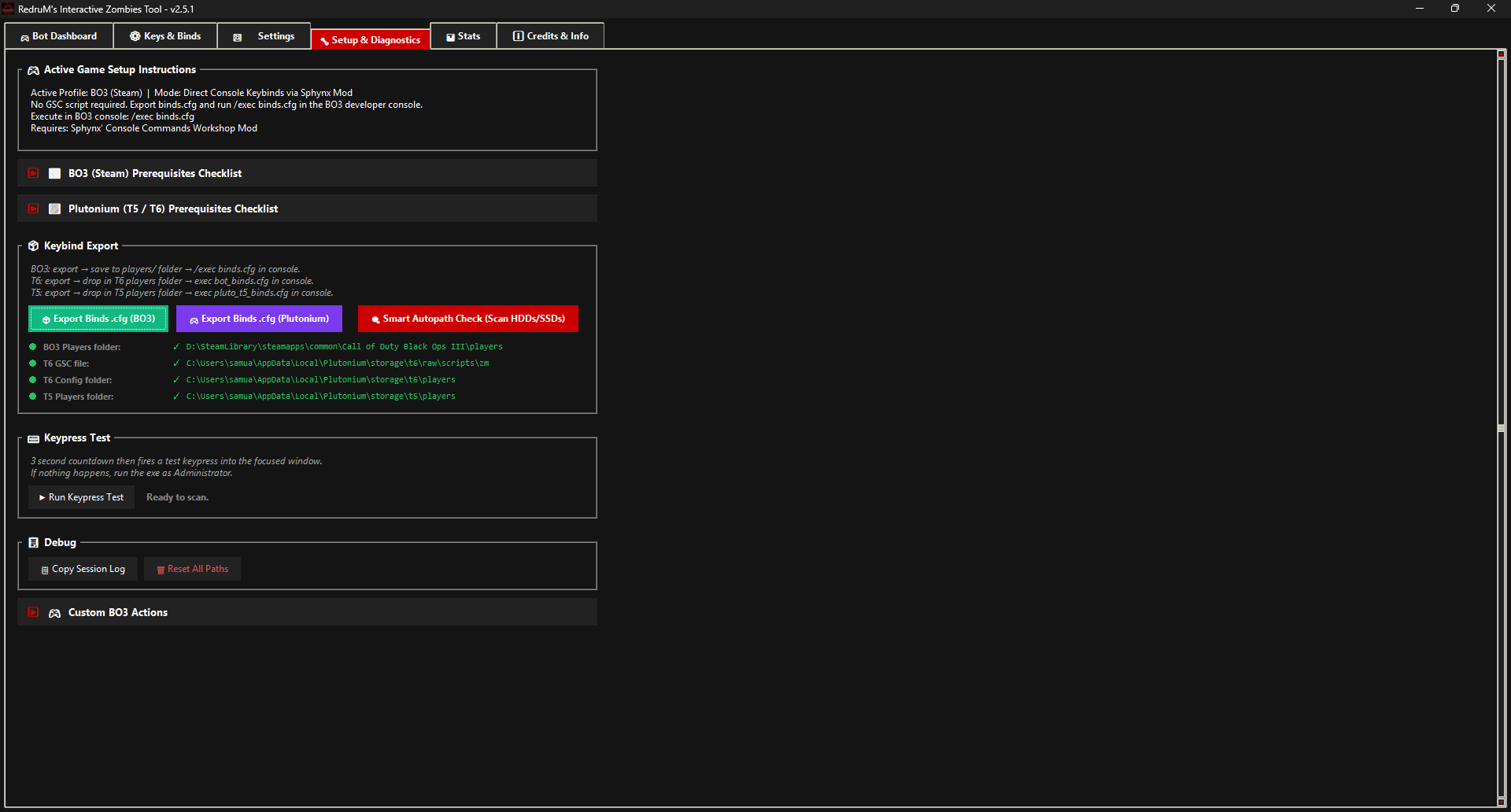 Setup and Diagnostics tab